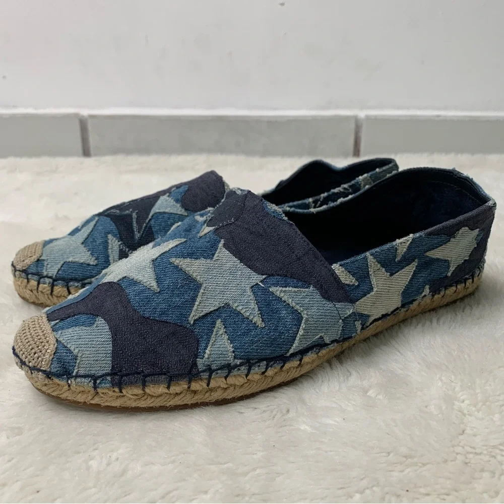 Valentino Garavani Women's Blue Star Print Denim Espadrilles Flats Shoes Size 40